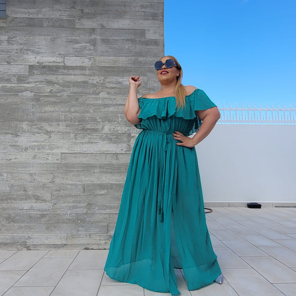 Off shoulder green dress